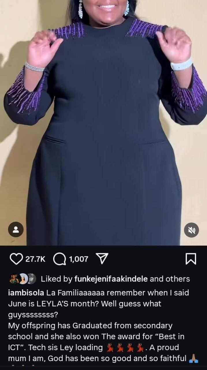 Bisola Aiyeola daughter graduates from Secondary school