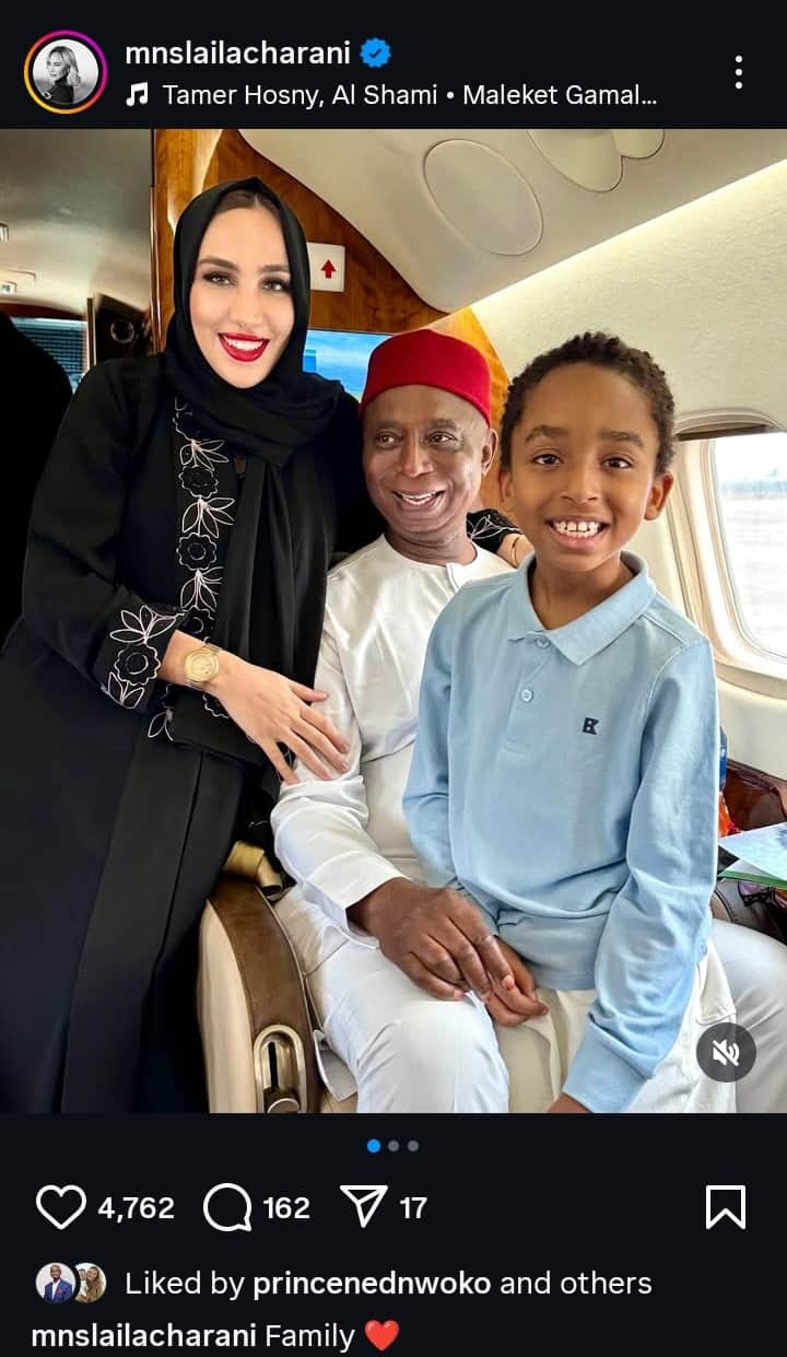 Laila Charani shares family photo with Ned Nwoko and son