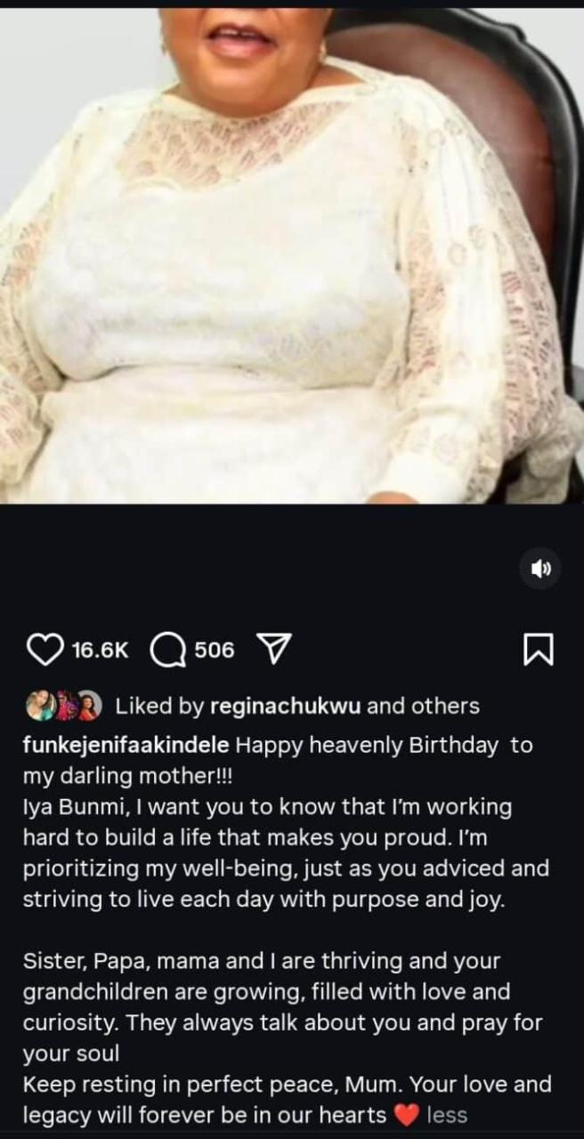 Funke Akindele celebrates mother's posthumous birthday
