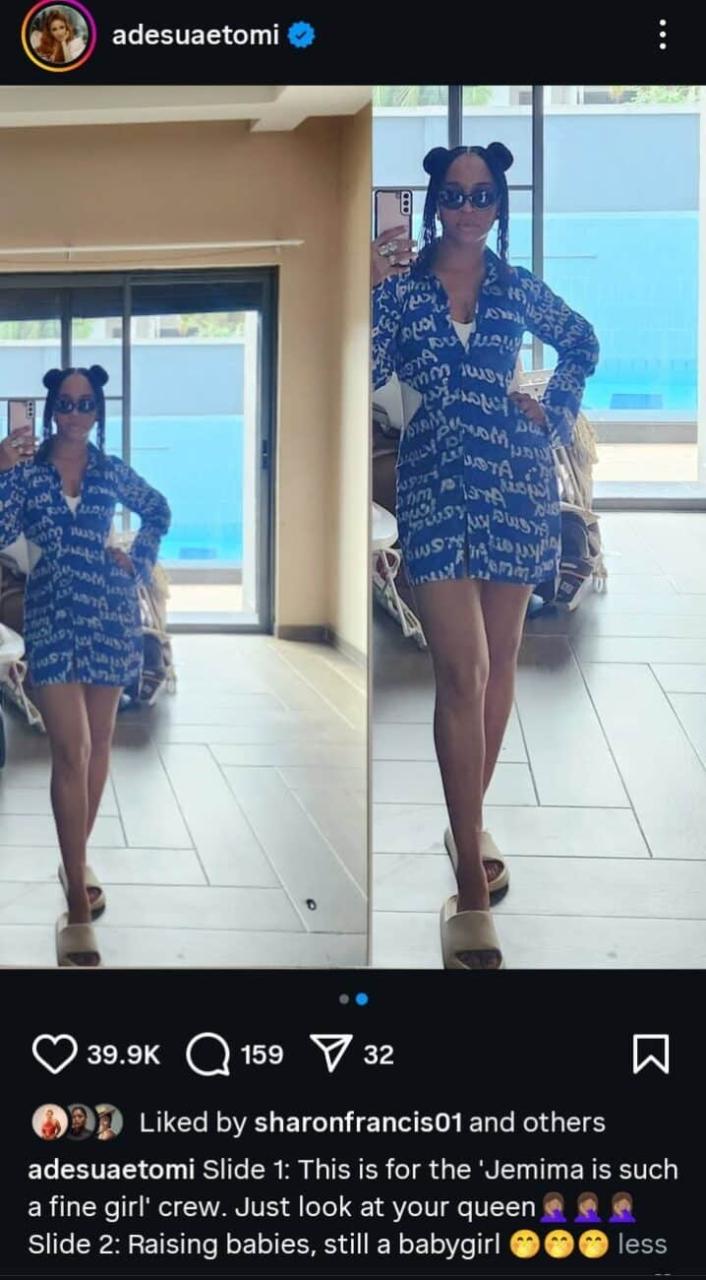 Adesua Etomi brags about raising babies and still being a baby girl