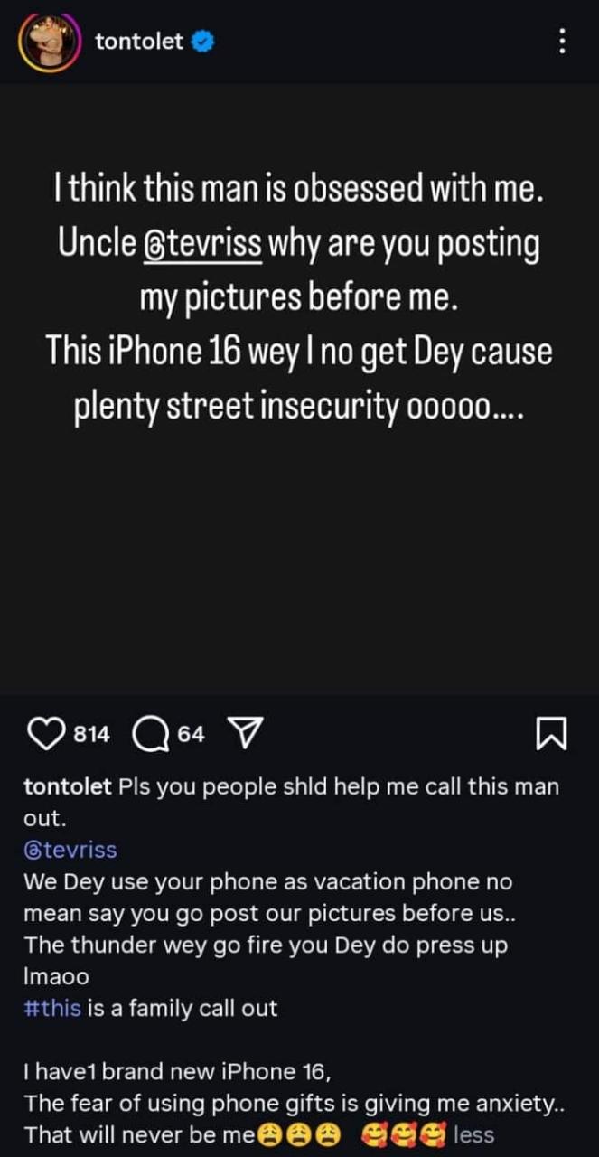 Tonto Dikeh laments over iphone 16 insecurities