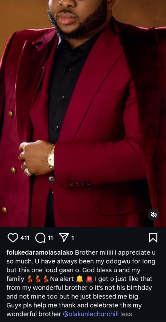 Foluke Daramola hails Olakunle Churchill over huge alert