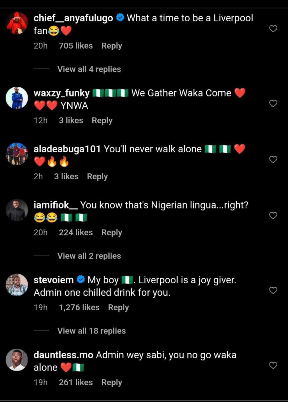 Liverpool fans in Nigeria had plenty to cheer about this week after the club’s official Instagram account appeared to embrace 16-year-old sensation Rio Ngumoha as one of their own.