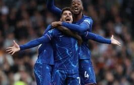 Chelsea celebrate Premier League win.