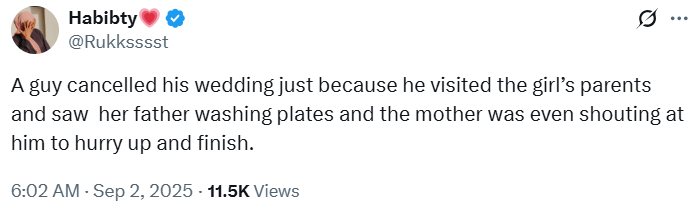 Man calls off wedding after seeing fiancée’s father washing plates