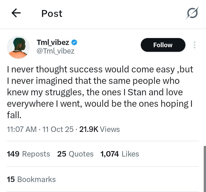 TML Vibez Opens Up On Feud With Mentor, Seyi Vibez Amid Label Disputes TML Vibez Opens Up On Feud With Mentor, Seyi Vibez Amid Label Disputes