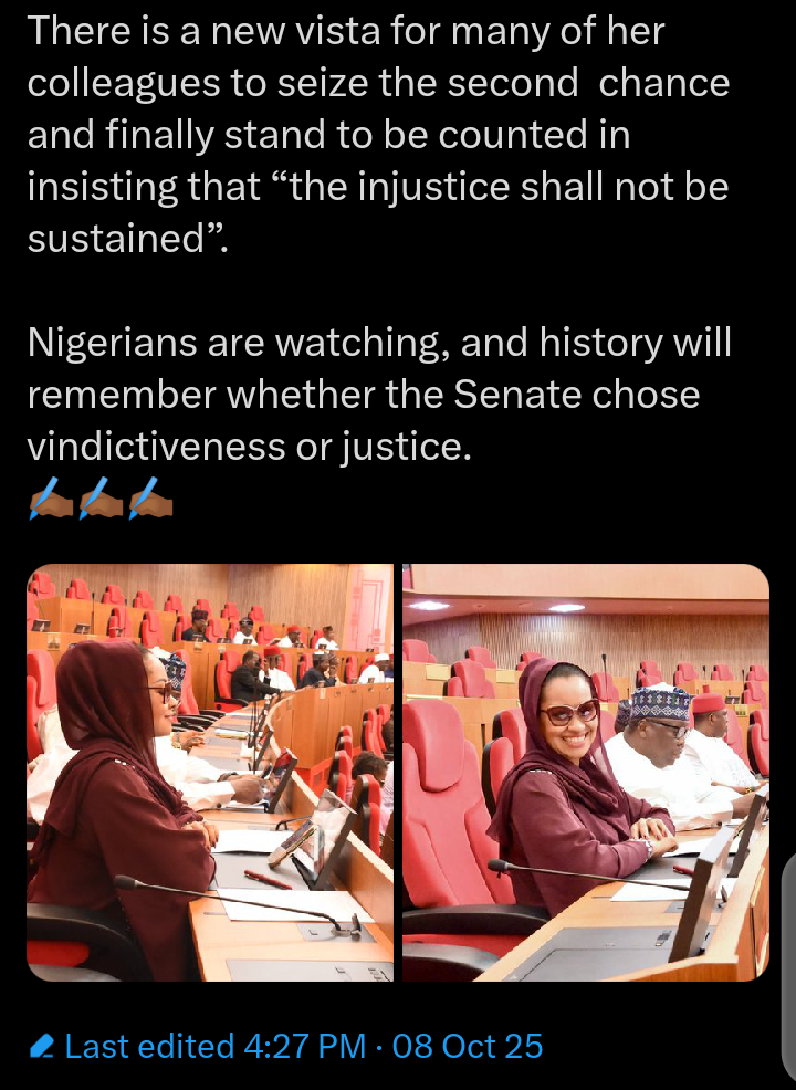 Ezekwesili Reacts As She Shares Photos Of Natasha Smiling After Resuming At The National Assembly Ezekwesili Reacts As She Shares Photos Of Natasha Smiling After Resuming At The National Assembly