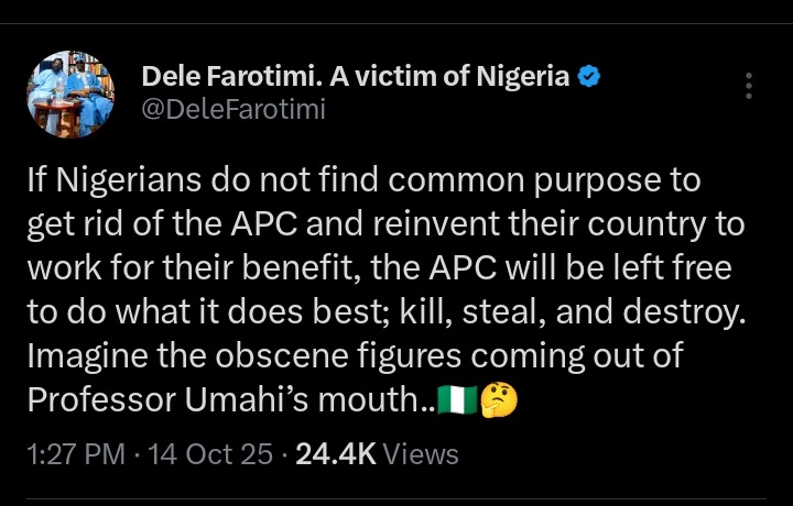 If Nigerians Don't Find Common Purpose To Get Rid Of APC, APC Will Be Left Free To Destroy—Farotimi If Nigerians Don't Find Common Purpose To Get Rid Of APC, APC Will Be Left Free To Destroy—Farotimi